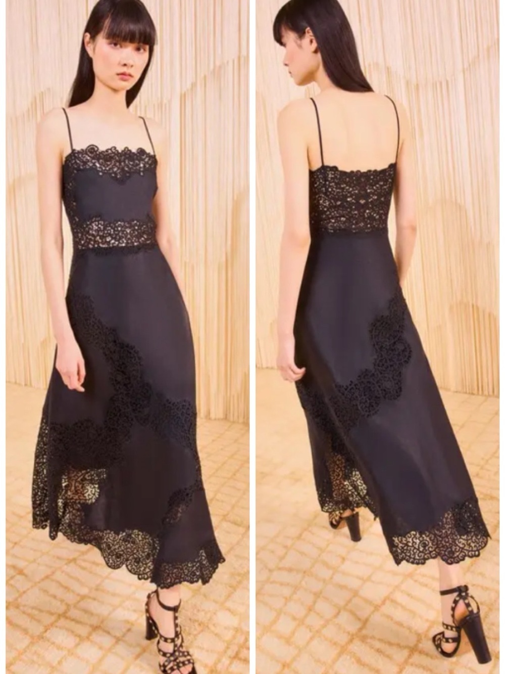 ULLA JOHNSON Evangeline Black Cami Midi Dress SZ US 4 NWT